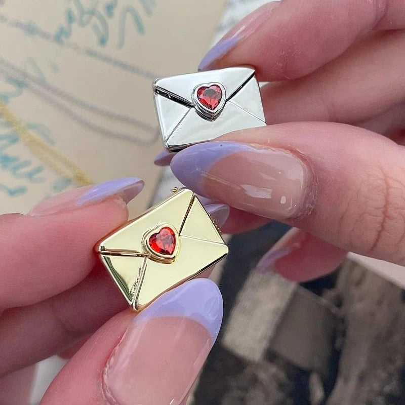 Vintage Heart Zircon Lettering I Love You Square Pendant Openable Envelope Necklace Stainless Steel Jewelry Valentine Day Gifts