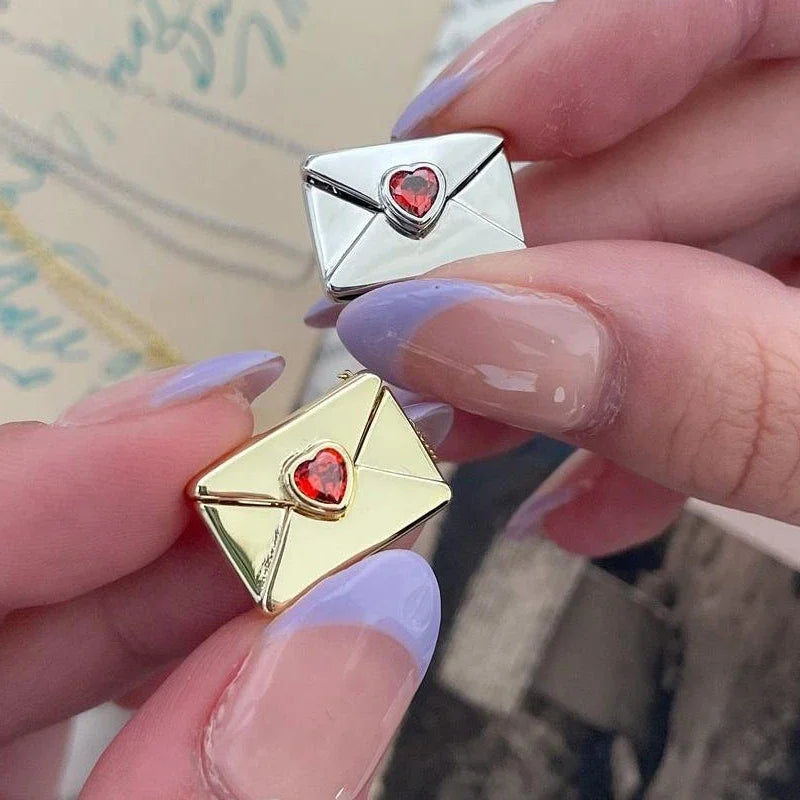 Vintage Heart Zircon Lettering I Love You Square Pendant Openable Envelope Necklace Stainless Steel Jewelry Valentine Day Gifts